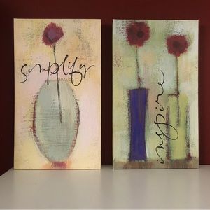 Pair of CARLTON Canvas on Wood Floral Art Statement Pieces